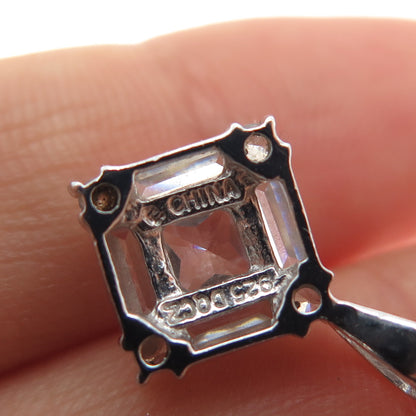 925 Sterling Silver Princess Baguette & Round-Cut C Z Minimalist Charm Pendant