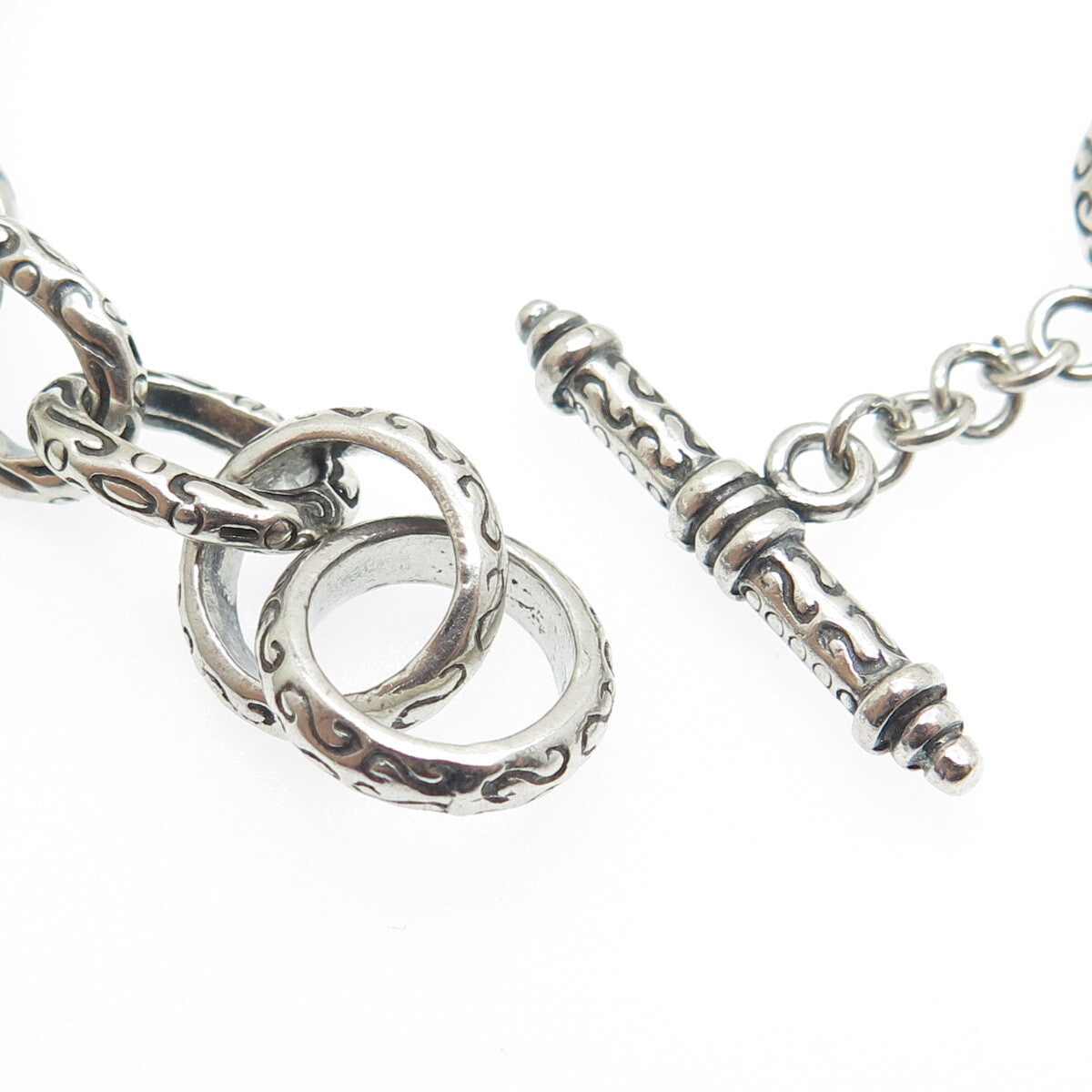 925 Sterling Silver Vintage Ornate Cable Link Oxidized Bracelet 6.75"