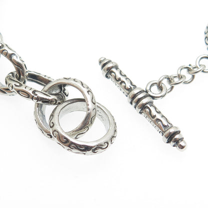 925 Sterling Silver Vintage Ornate Cable Link Oxidized Bracelet 6.75"