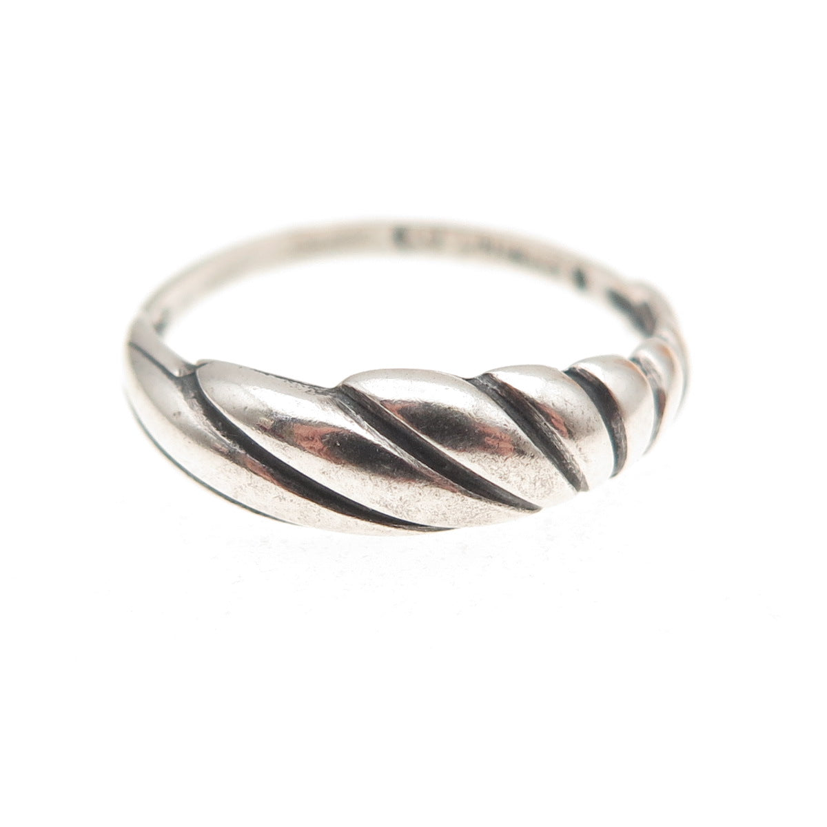 925 Sterling Silver Vintage Modernist Ribbed Oxidized Ring Size 7