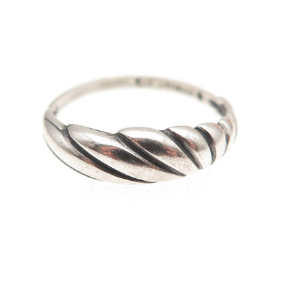 925 Sterling Silver Vintage Modernist Ribbed Oxidized Ring Size 7