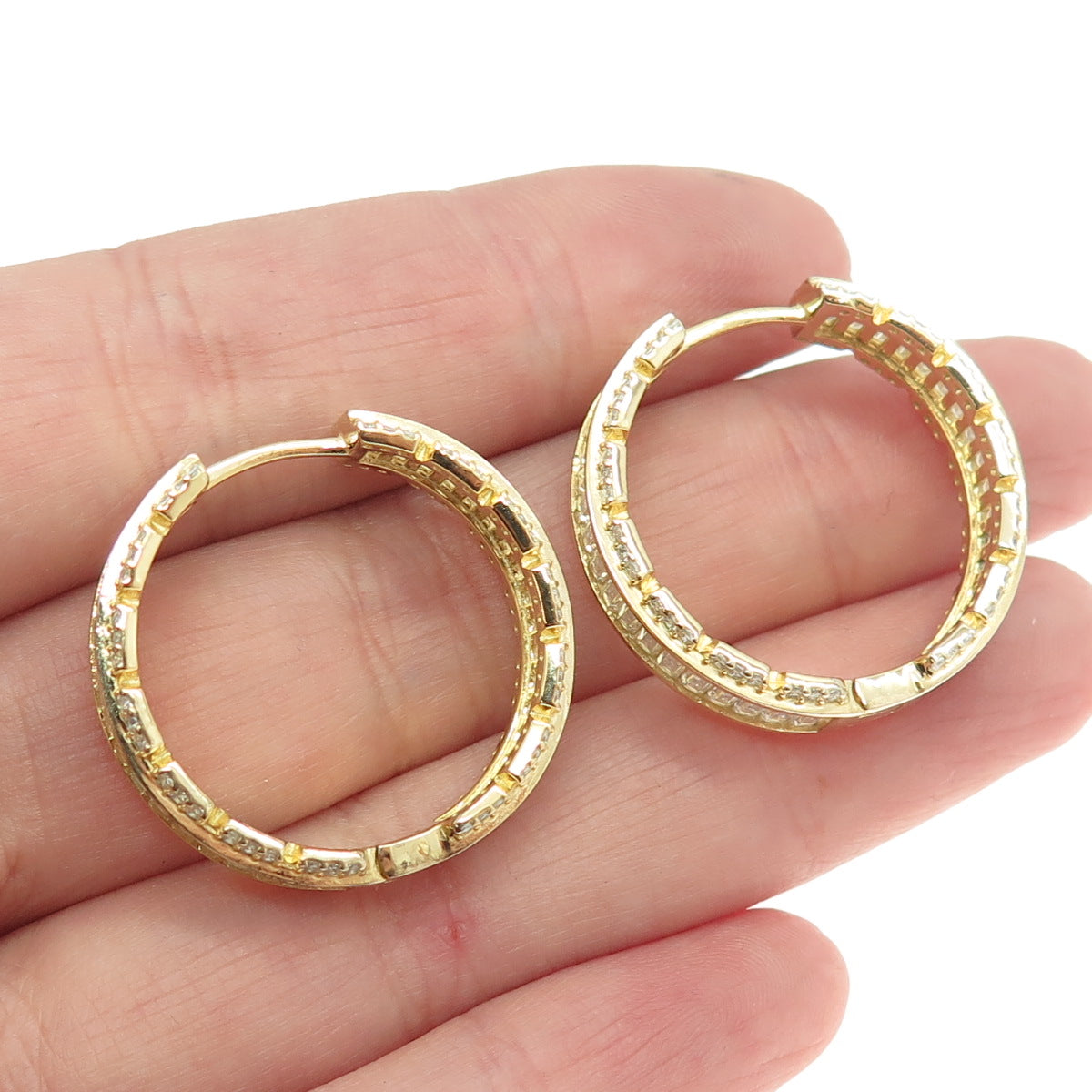 925 Sterling Silver Gold Plated C Z Huggie Earrings