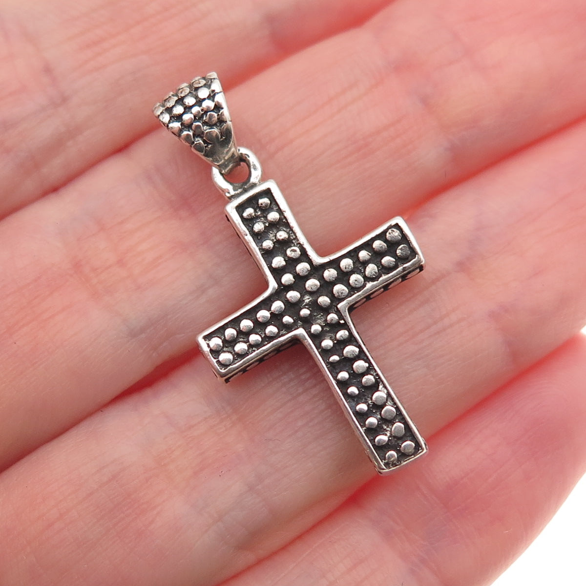 925 Sterling Silver Vintage Granulated Cross Oxidized Charm Pendant