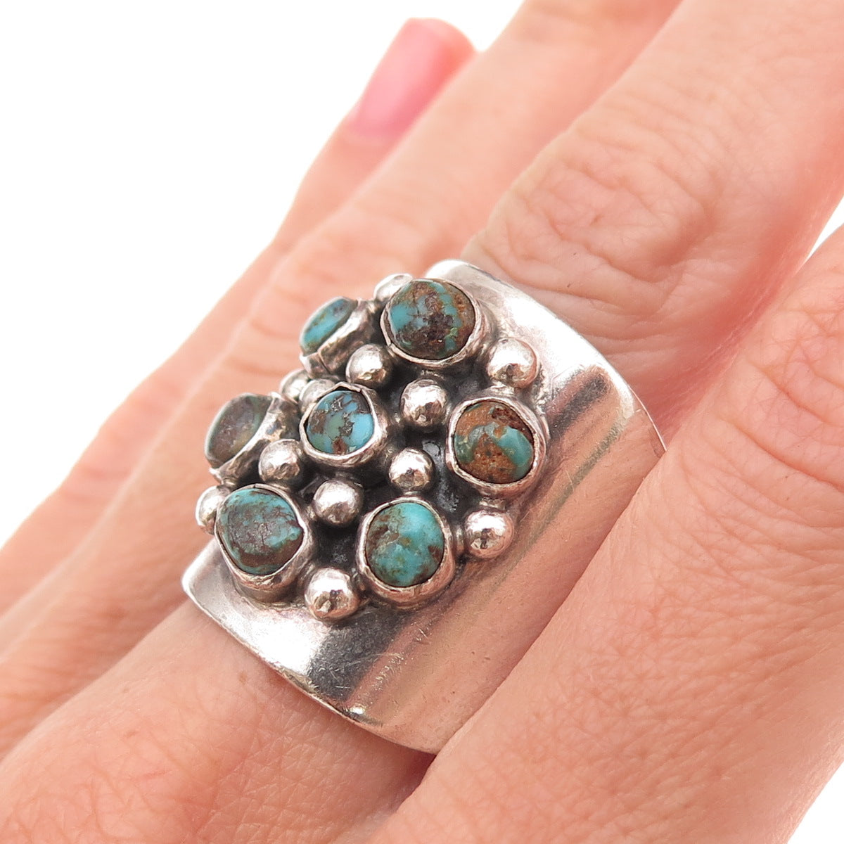 Bernice Bonney Navajo Old Pawn Sterling Silver Vintage Turquoise Ring Size 12.75