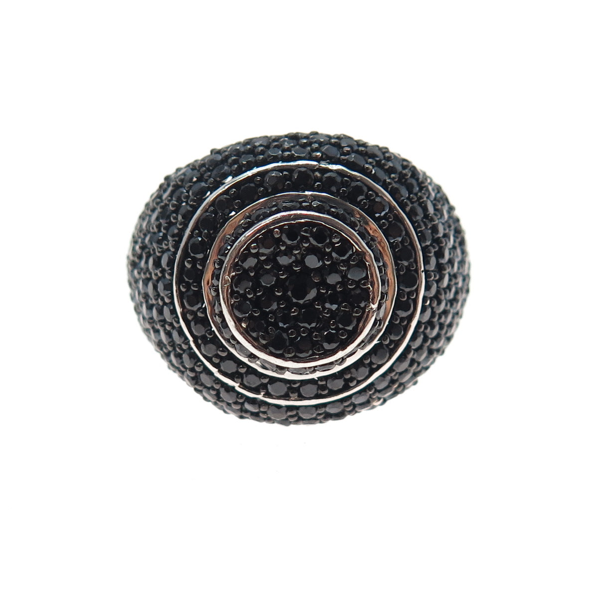 925 Sterling Silver Real Round-Cut Black Spinel Modernist Ring Size 8