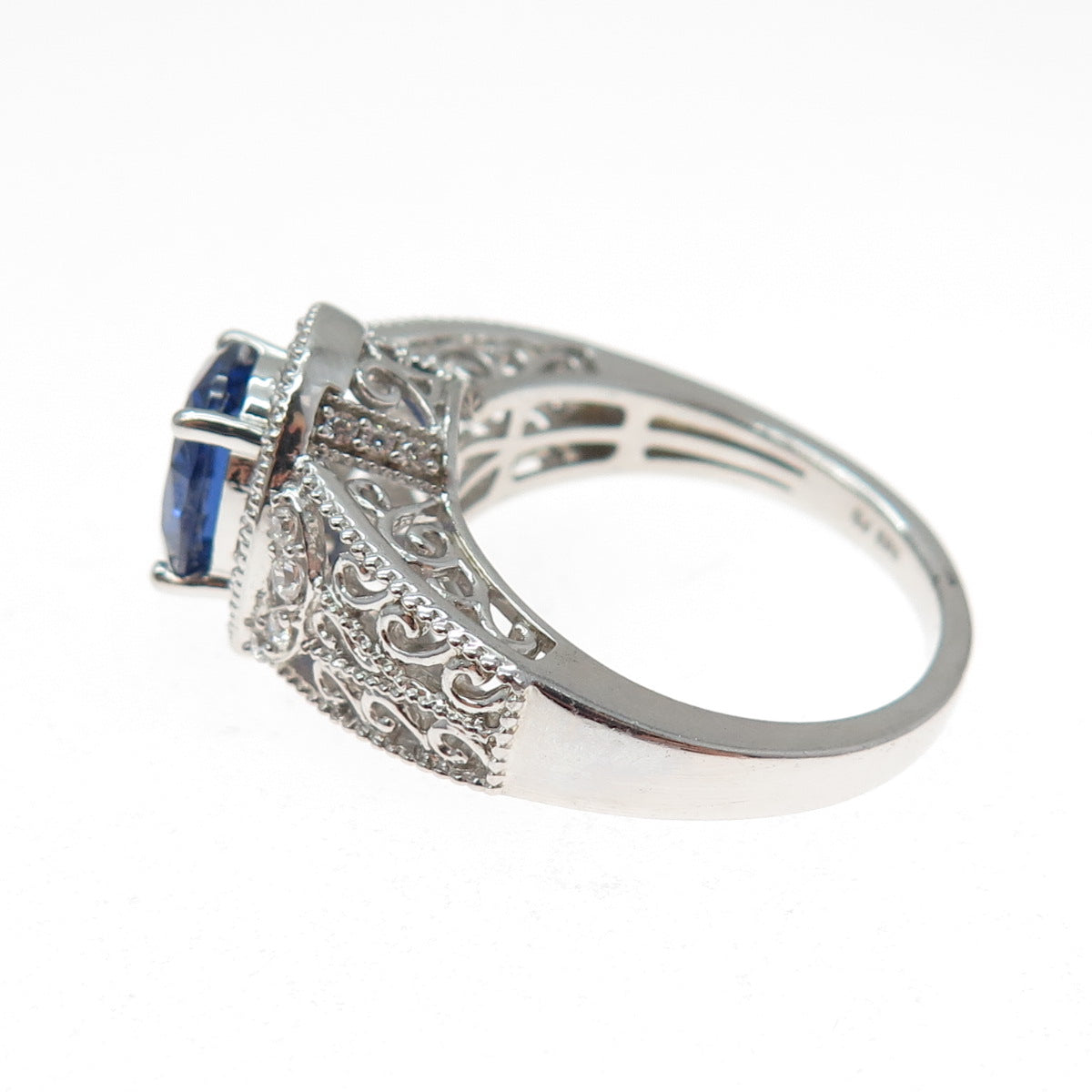 925 Sterling Silver Oval-Cut Blue & Round-Cut White C Z Ring Size 10.25