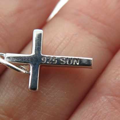 SUN 925 Sterling Silver Real Round-Cut Diamond Cross Minimalist Charm Pendant