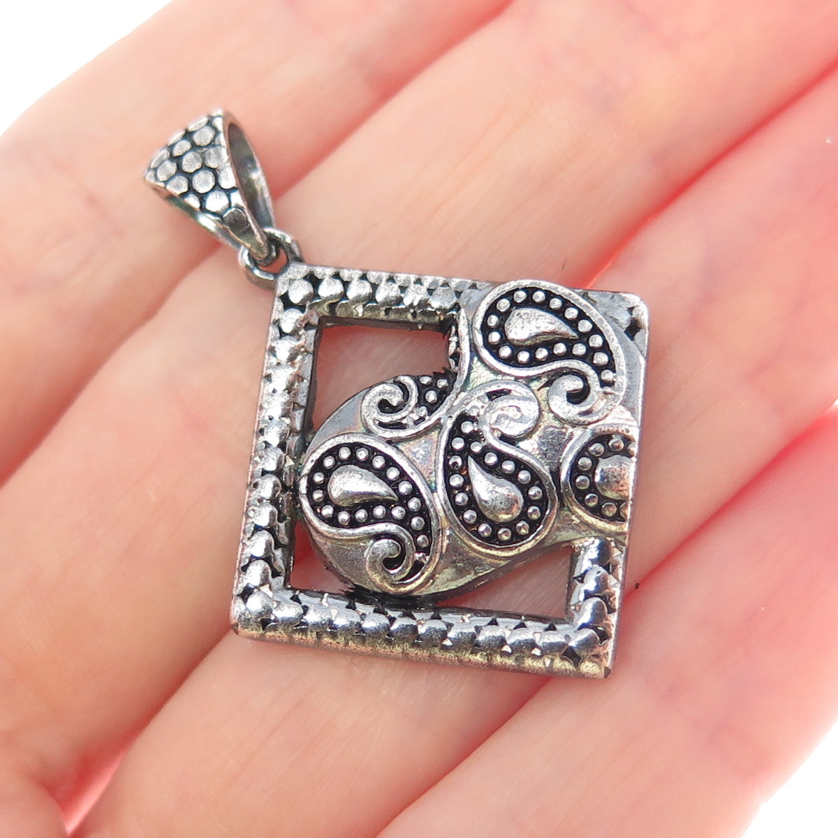 925 Sterling Silver Vintage Dragon Scale Oxidized Charm Pendant
