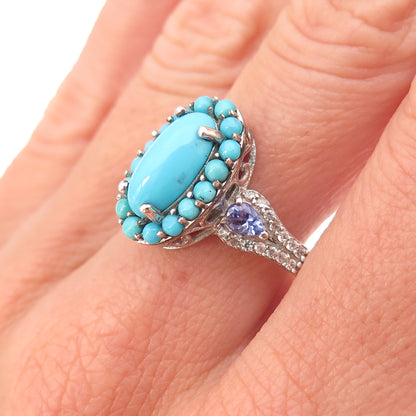 Chuck Clemency 925 Sterling Silver Real Turquoise Tanzanite Topaz Ring Size 8.25