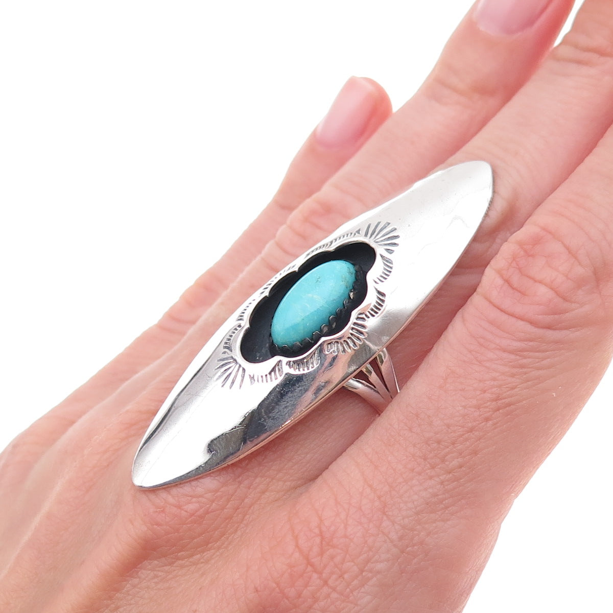 Fred Guerro Navajo Old Pawn 925 Sterling Silver Vintage Turquoise Ring Size 6