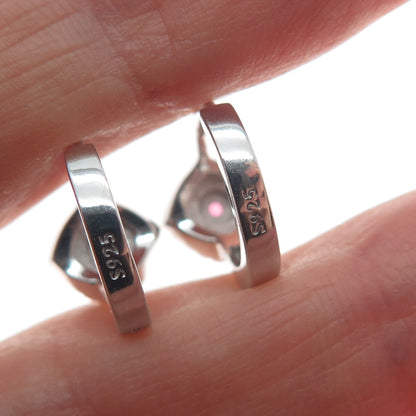 925 Sterling Silver Round-Cut Pink & White C Z Cushion Hoop Earrings