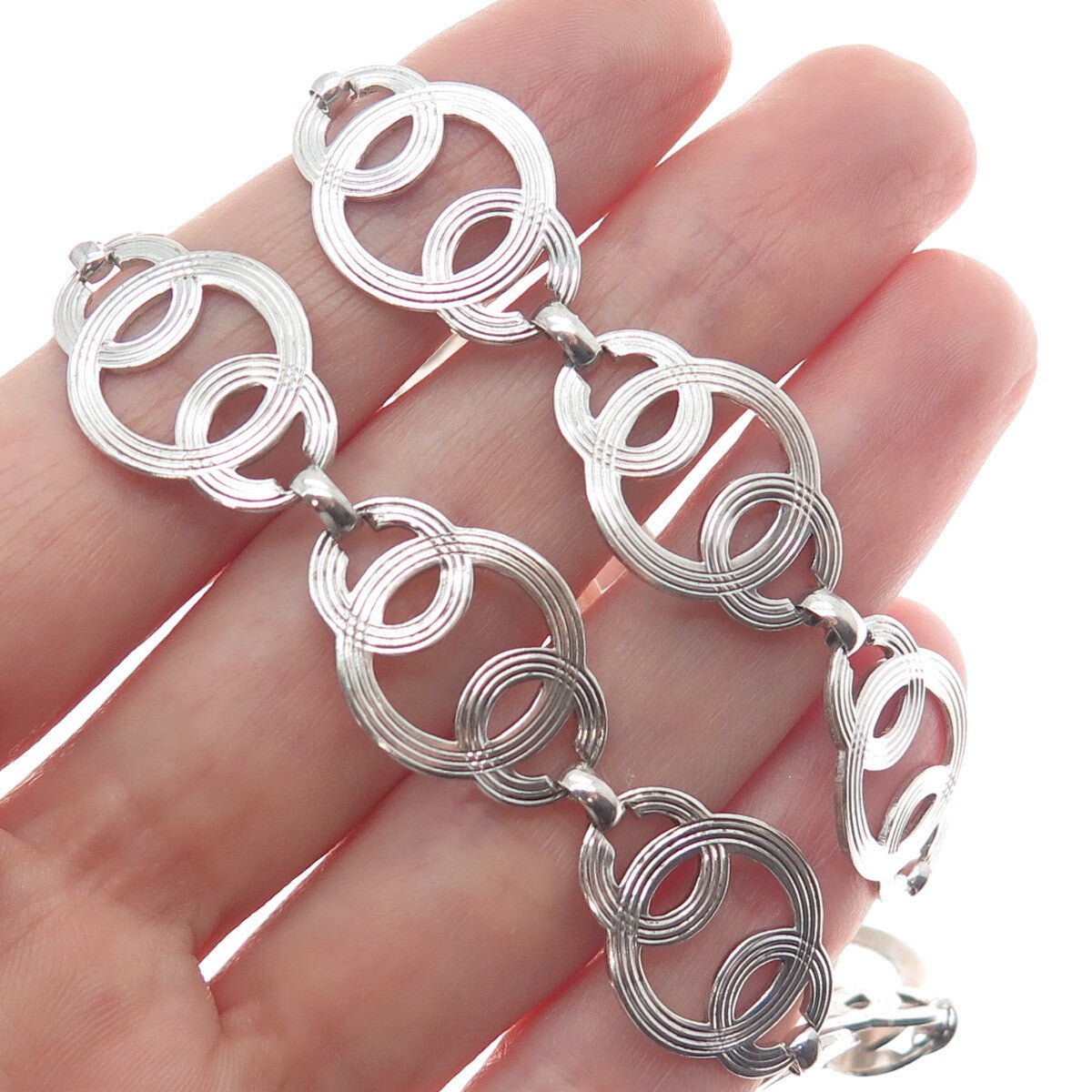 W. E. RICHARDS 925 Sterling Silver Antique Art Deco Geometric Chain Necklace 15"