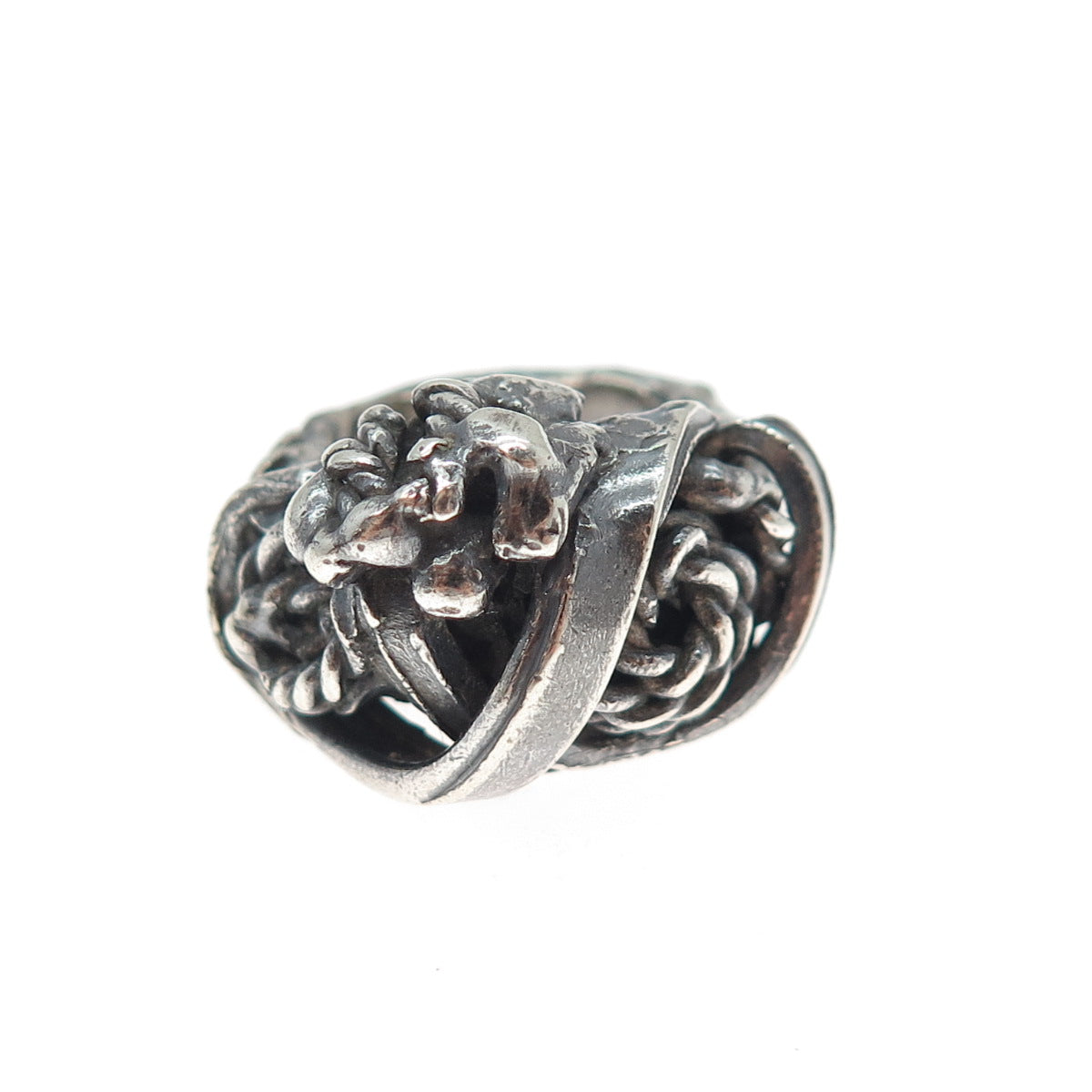 925 Sterling Silver Vintage Modernist Twisted Oxidized Ring Size 5