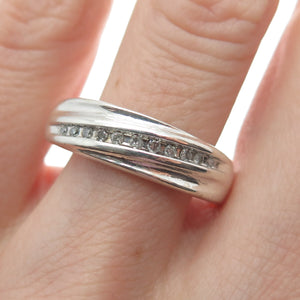 925 Sterling Silver Real Round-Cut Diamond Modernist Ring Size 9.25