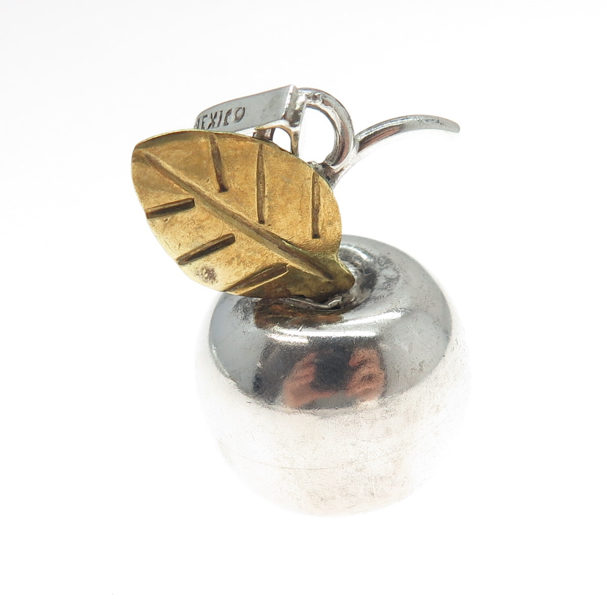 925 Sterling Silver 2-Tone Vintage Mexico Apple 3D Charm Pendant