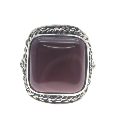 925 Sterling Silver Vintage Real Cushion-Cut Purple Jasper Oxidized Ring Size 11