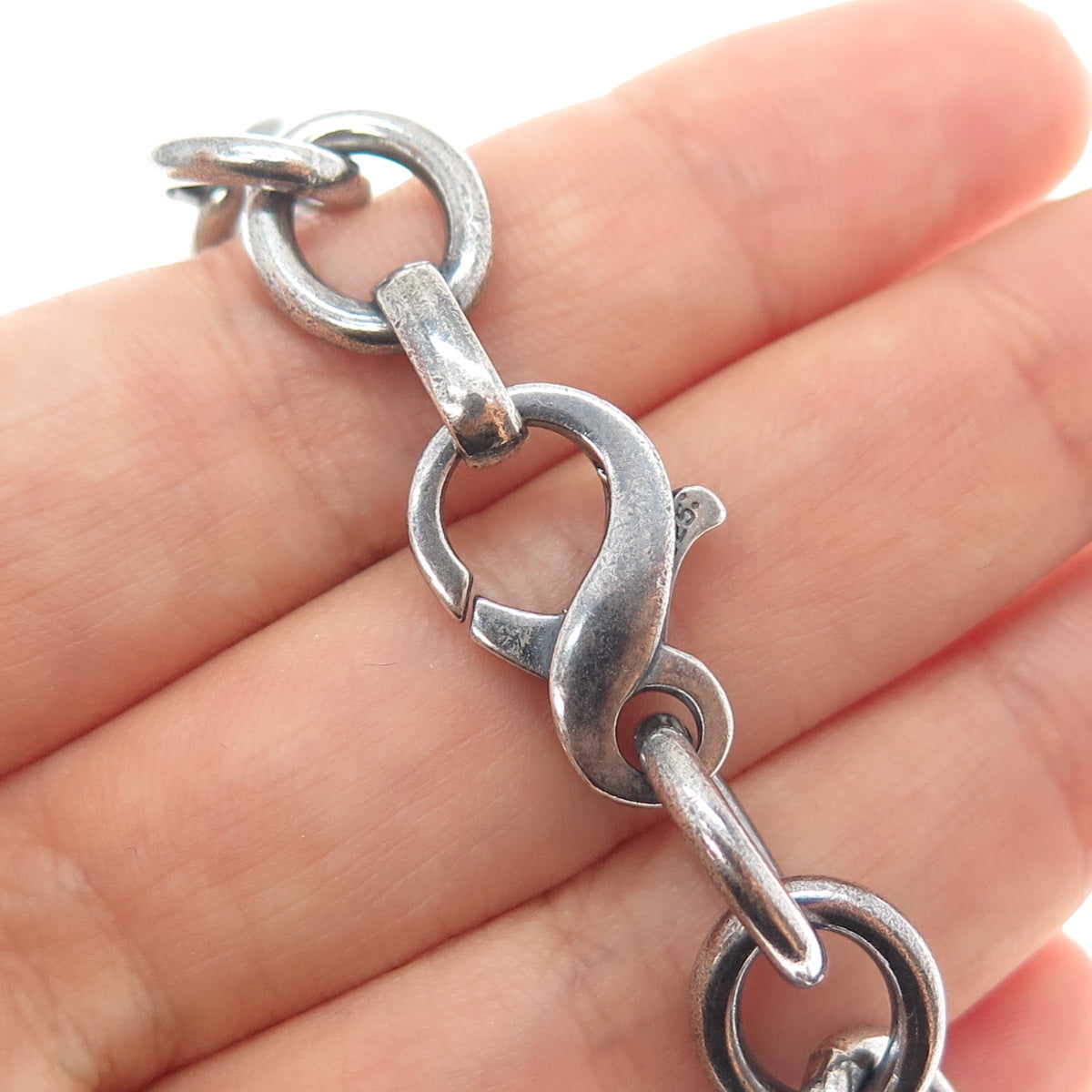 925 Sterling Silver Vintage Cable Link Oxidized Bracelet 7"