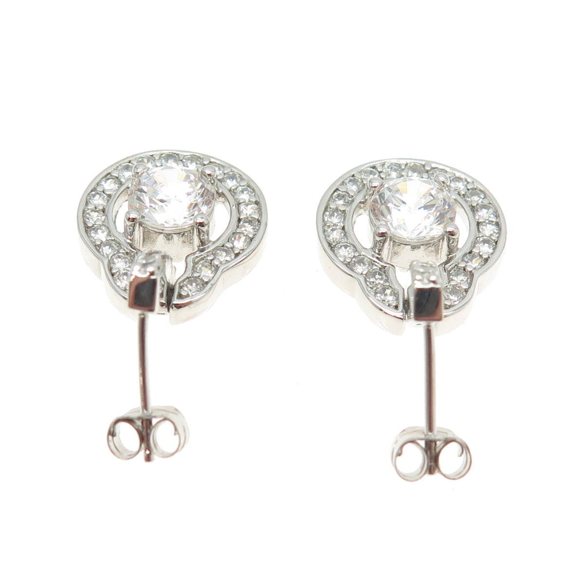 925 Sterling Silver Round-Cut C Z Sparkling Earrings