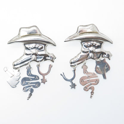 925 Sterling Silver Vintage Cowboy Hat Snake Horse Fox Dangle Earrings