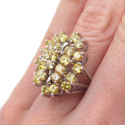925 Sterling Silver Round-Cut Canary C Z Cluster Ring Size 5.25