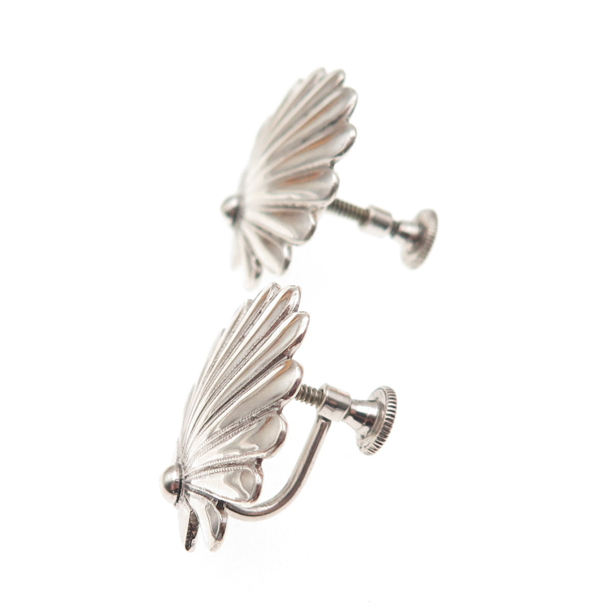 925 Sterling Silver Antique Art Deco Seashell Screw Back Earrings