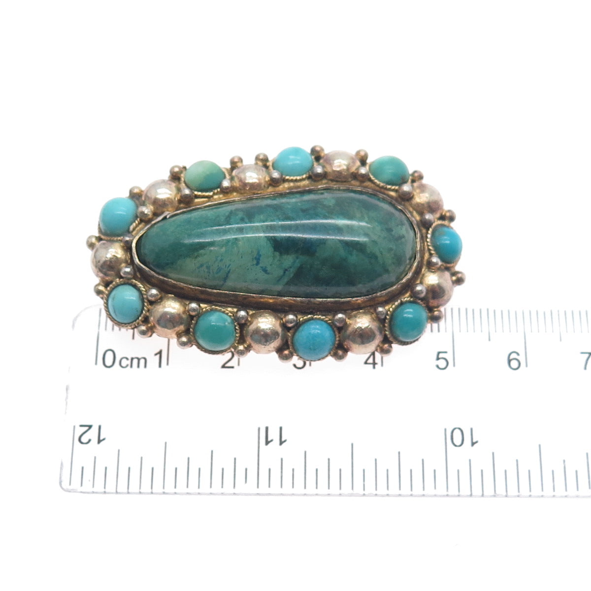 925 Sterling Silver Gold Plated Vintage Israel Real Eilat & Turquoise Pin Brooch