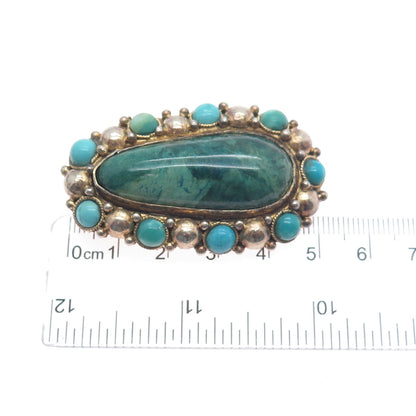 925 Sterling Silver Gold Plated Vintage Israel Real Eilat & Turquoise Pin Brooch