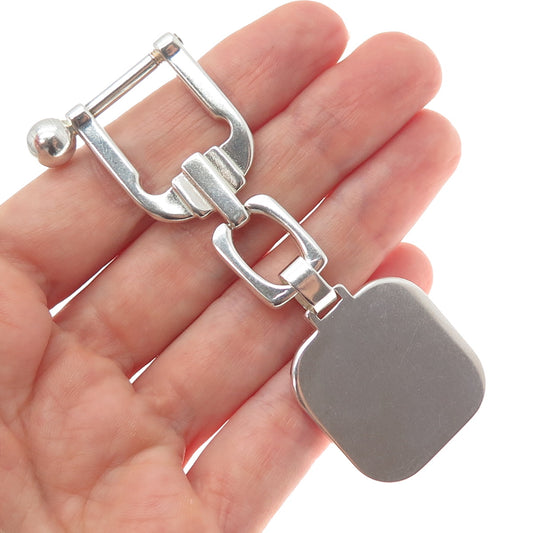 925 Sterling Silver Vintage Italy Engravable Tag Key Fob Chain Ring Holder