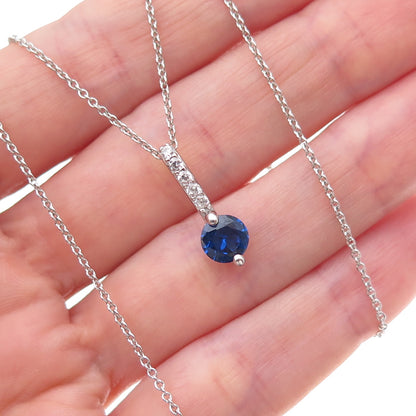 925 Sterling Silver Round-Cut Blue & White C Z Cable Chain Necklace 18"