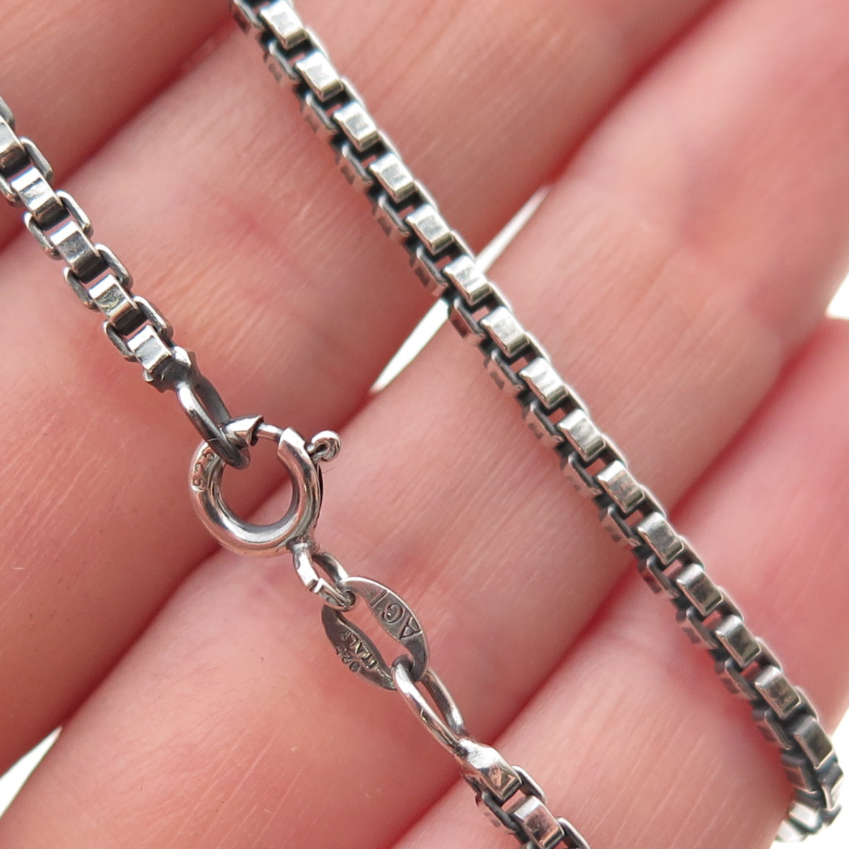 925 Sterling Silver Vintage Italy Box Chain Necklace 18"