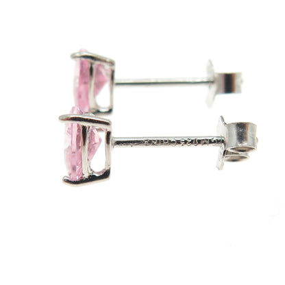 925 Sterling Silver Heart-Cut Shaped Pink C Z Stud Earrings