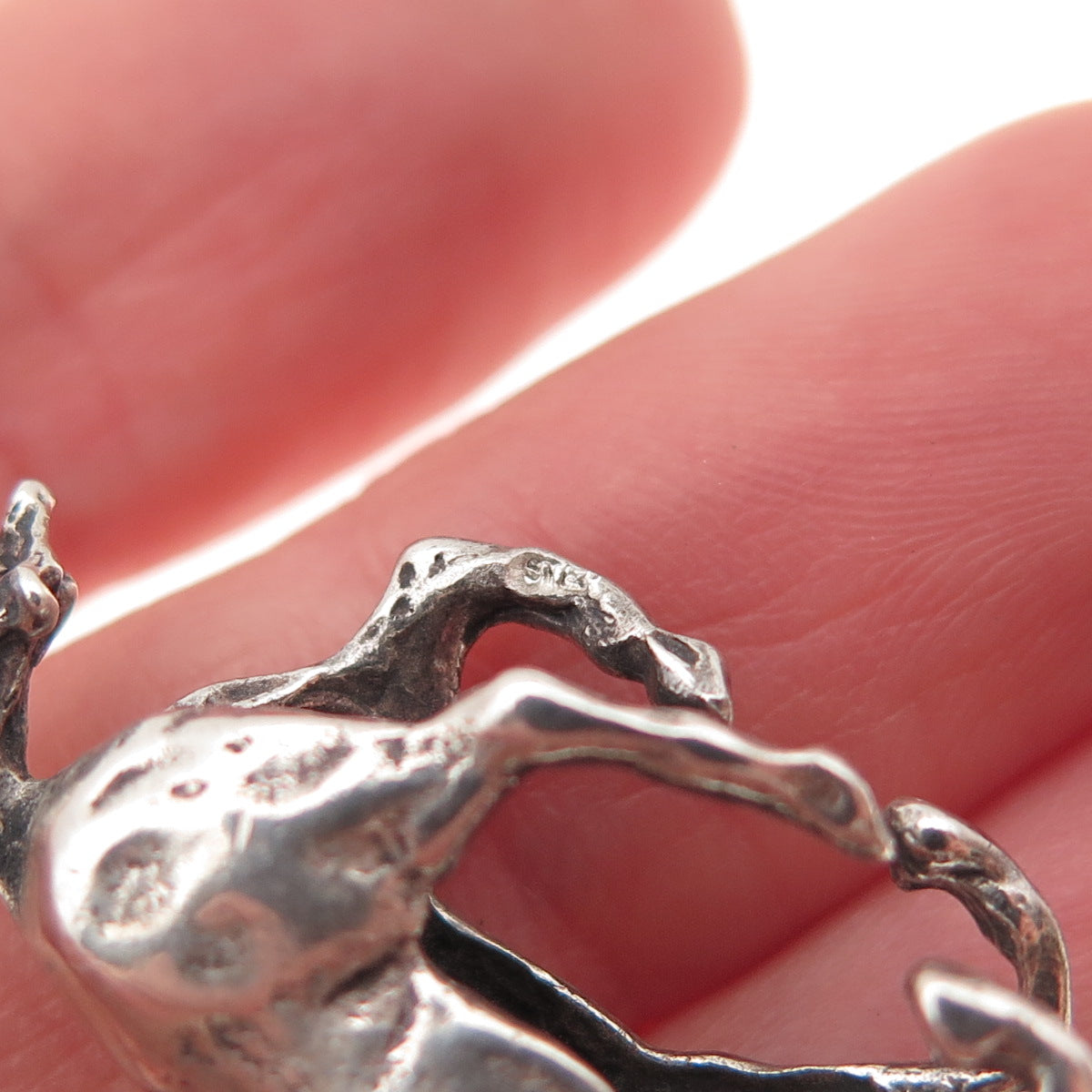 925 Sterling Silver Vintage Wild Horse Oxidized 3D Charm Pendant