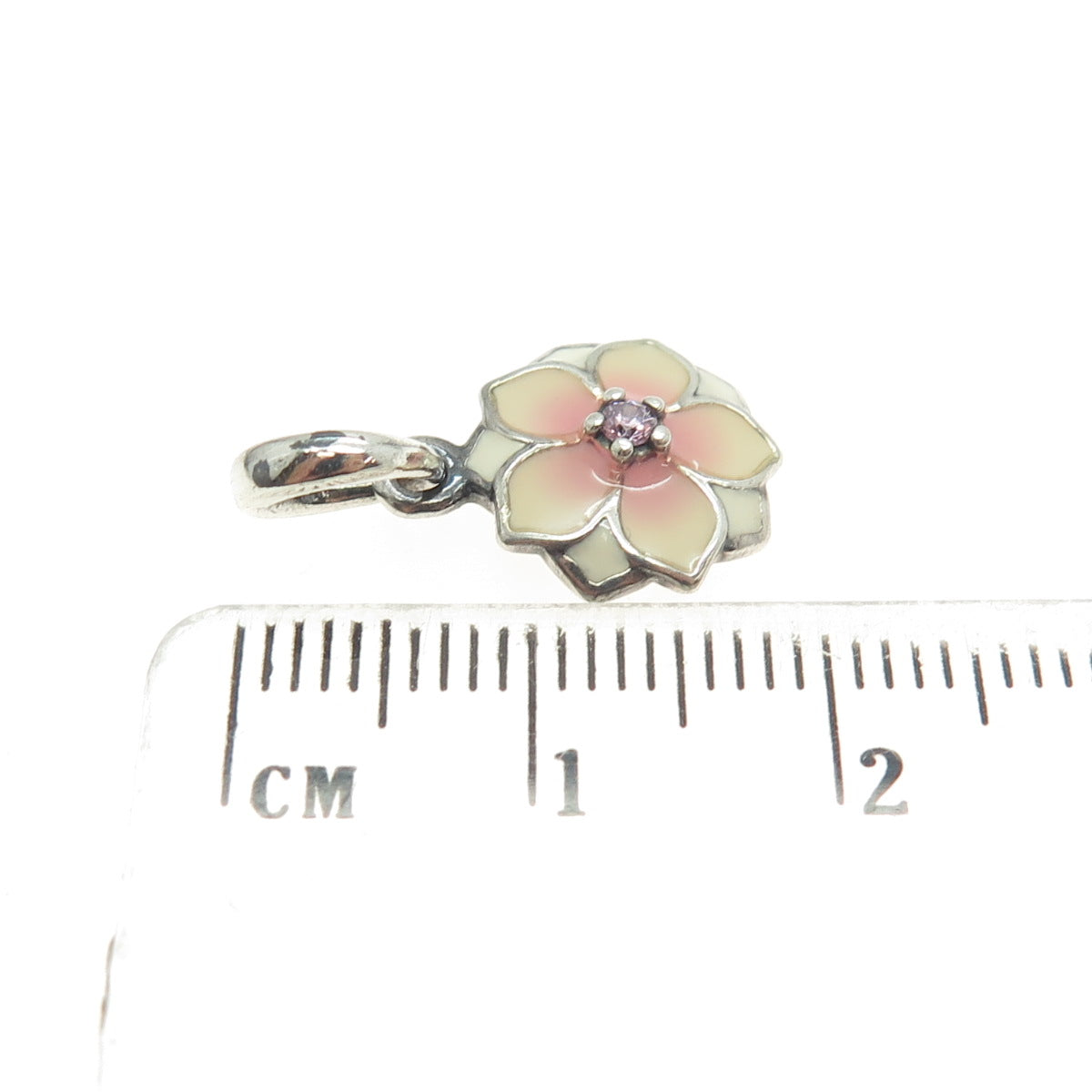 PANDORA 925 Sterling Silver Enamel Pink C Z Magnolia Bloom Dangle Pendant