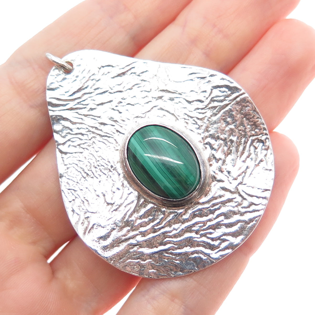 925 Sterling Silver Vintage Malachite & Carnelian Modernist Dual Sided Pendant