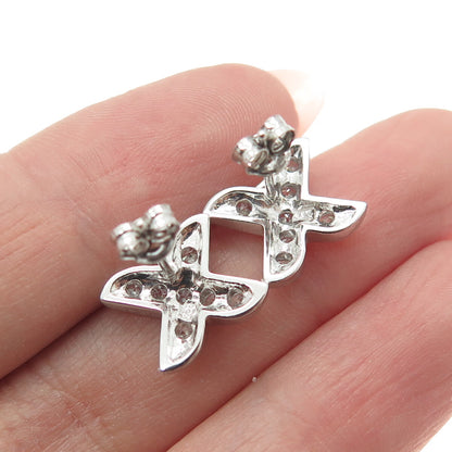 925 Sterling Silver Round-Cut C Z "X" Shape Earrings