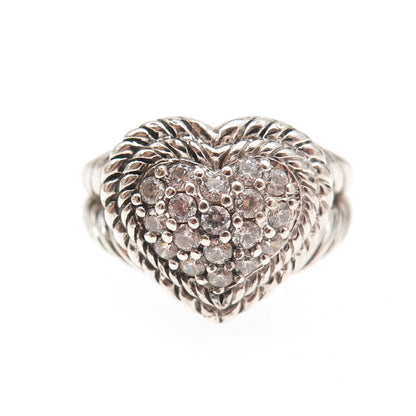 Judith Ripka 925 Sterling Silver Round-Cut C Z Heart Oxidized Ring Size 7