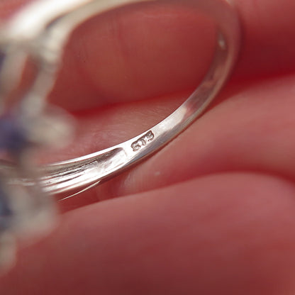 Chuck Clemency 925 Sterling Silver Real Tanzanite Floral Ring Size 8.25