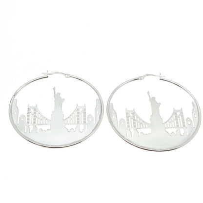 925 Sterling Silver Statue of Liberty NYC Skyline Hoop Earrings