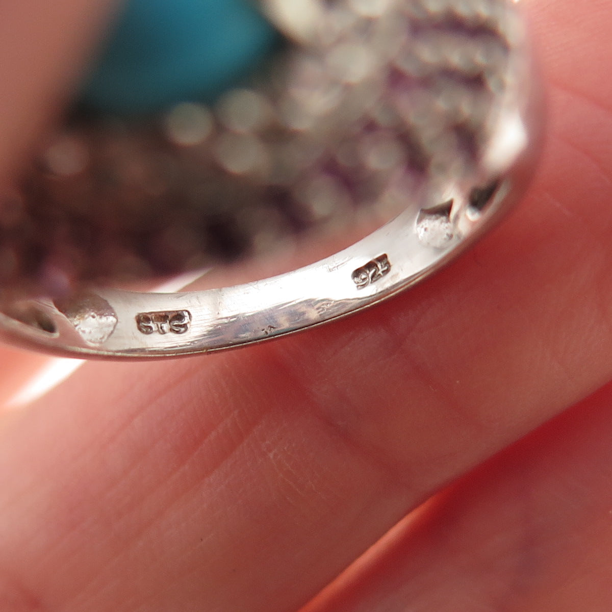 Chuck Clemency 925 Sterling Silver Real Turquoise Amethyst Topaz Ring Size 8.25