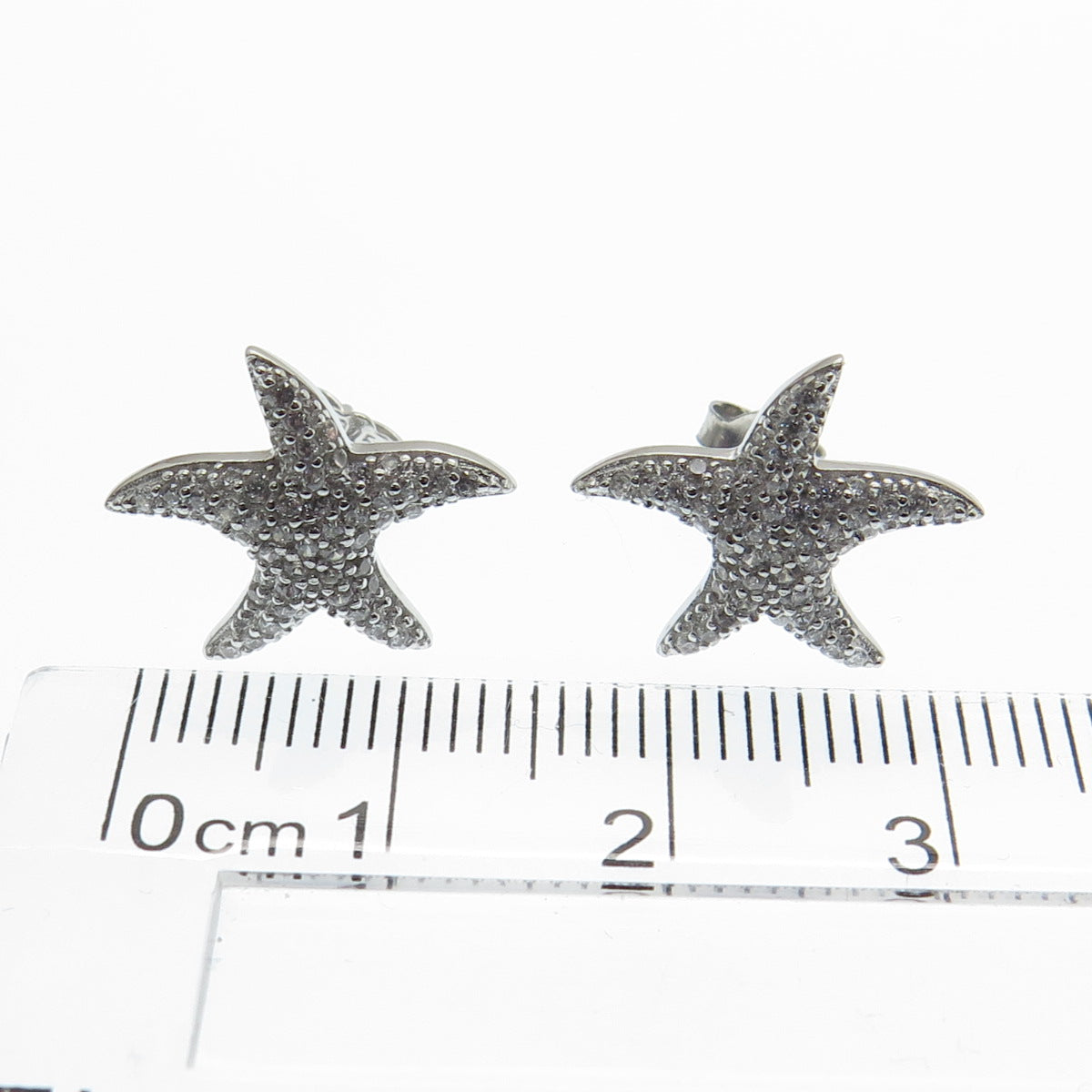 925 Sterling Silver Round-Cut Shaped C Z Starfish Stud Earrings