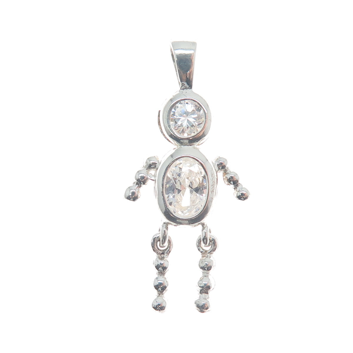 925 Sterling Silver Round & Oval-Cut Shaped C Z Articulated Man Pendant