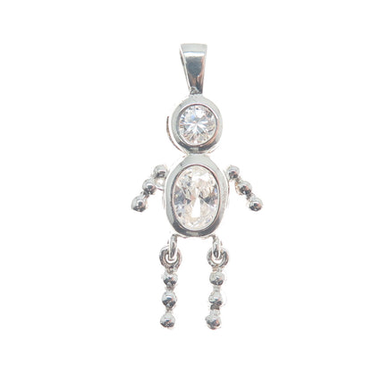 925 Sterling Silver Round & Oval-Cut Shaped C Z Articulated Man Pendant