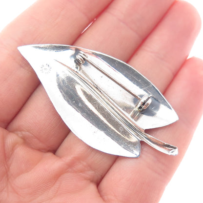BEAU 925 Sterling Silver Antique Art Deco Floral Leaf Oxidized Pin Brooch