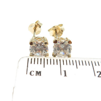 925 Sterling Silver Gold Plated Round-Cut C Z Stud Earrings