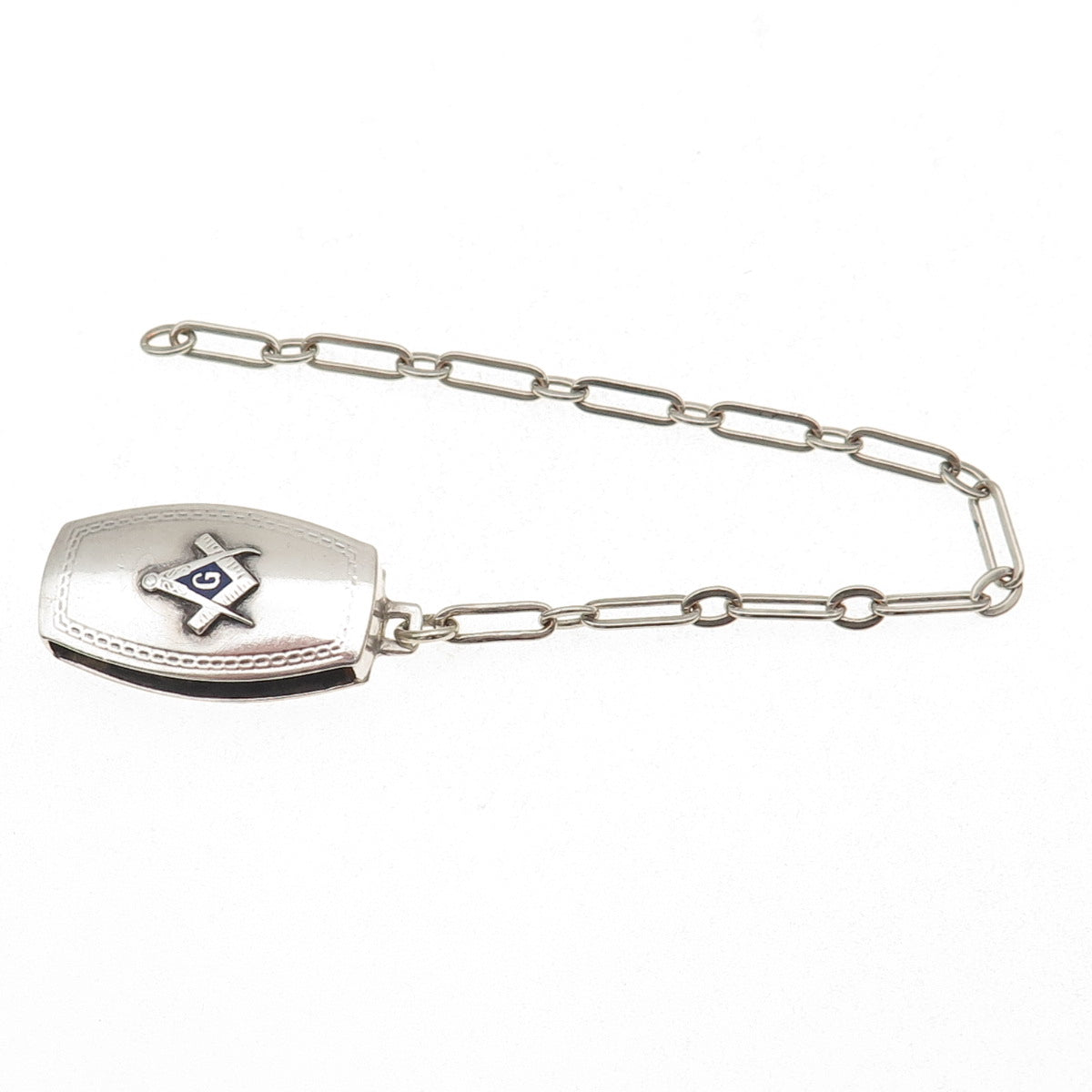 Hickok Quality Sterling Silver Antique Enamel Masonic Pocket Watch Loop Chain