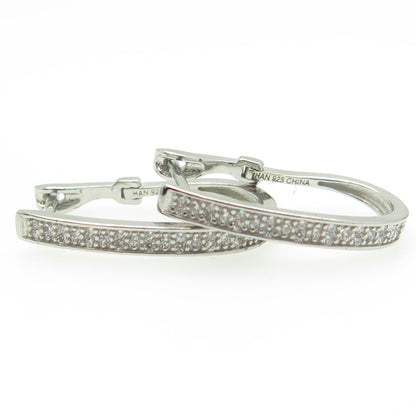 HAN 925 Sterling Silver Round-Cut White C Z Hoop Earrings
