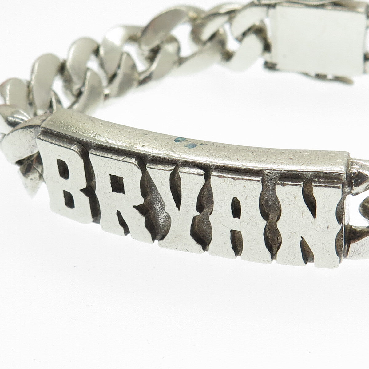 925 Sterling Silver Vintage "Bryan" Name Solid 93.7g ID Cuban Link Bracelet 8"
