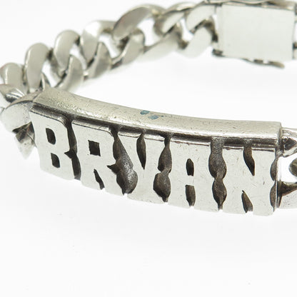 925 Sterling Silver Vintage "Bryan" Name Solid 93.7g ID Cuban Link Bracelet 8"