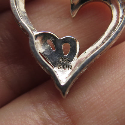 SUN 925 Sterling Silver Real Round-Cut Diamond Heart Slide Pendant