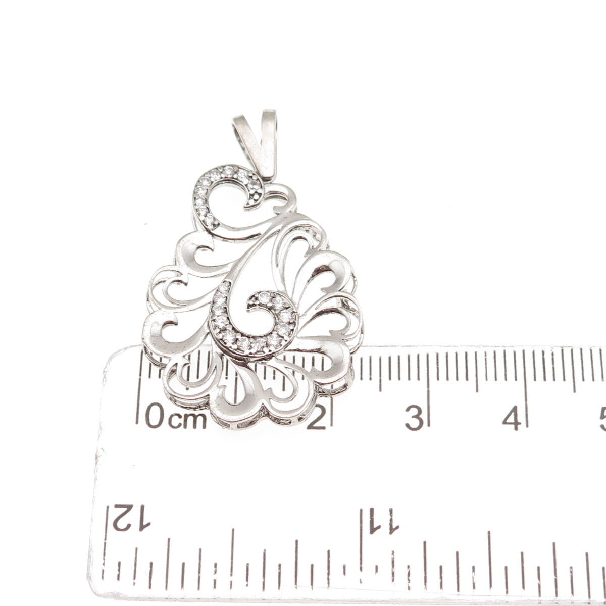 925 Sterling Silver Round-Cut C Z Swirl Charm Pendant